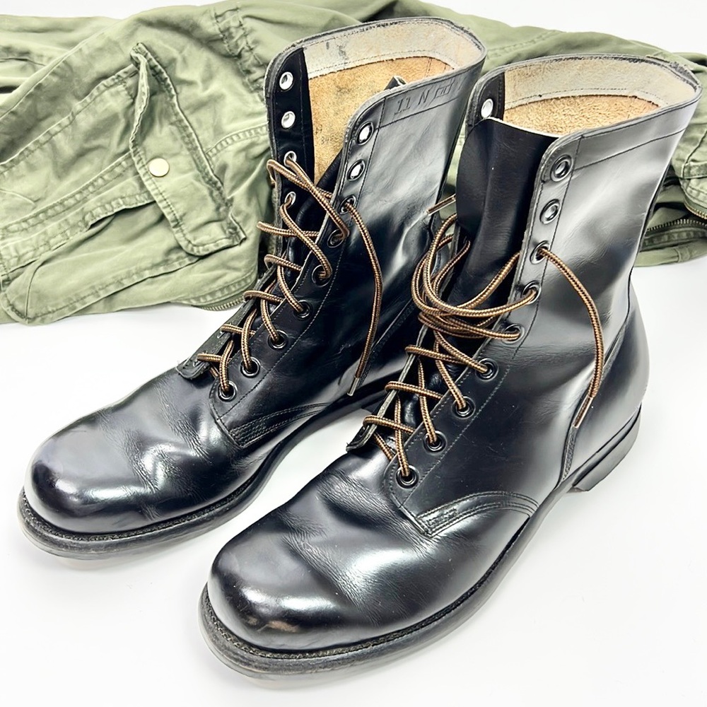 BF GOODRICH | 🪖 VINTAGE Black Leather Lace-Up G.I. Military Combat Boots